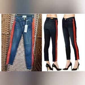 Etienne Marcel Denim Red Zipper Tuxedo Stripe Skinny Jean Size 0 (24)
